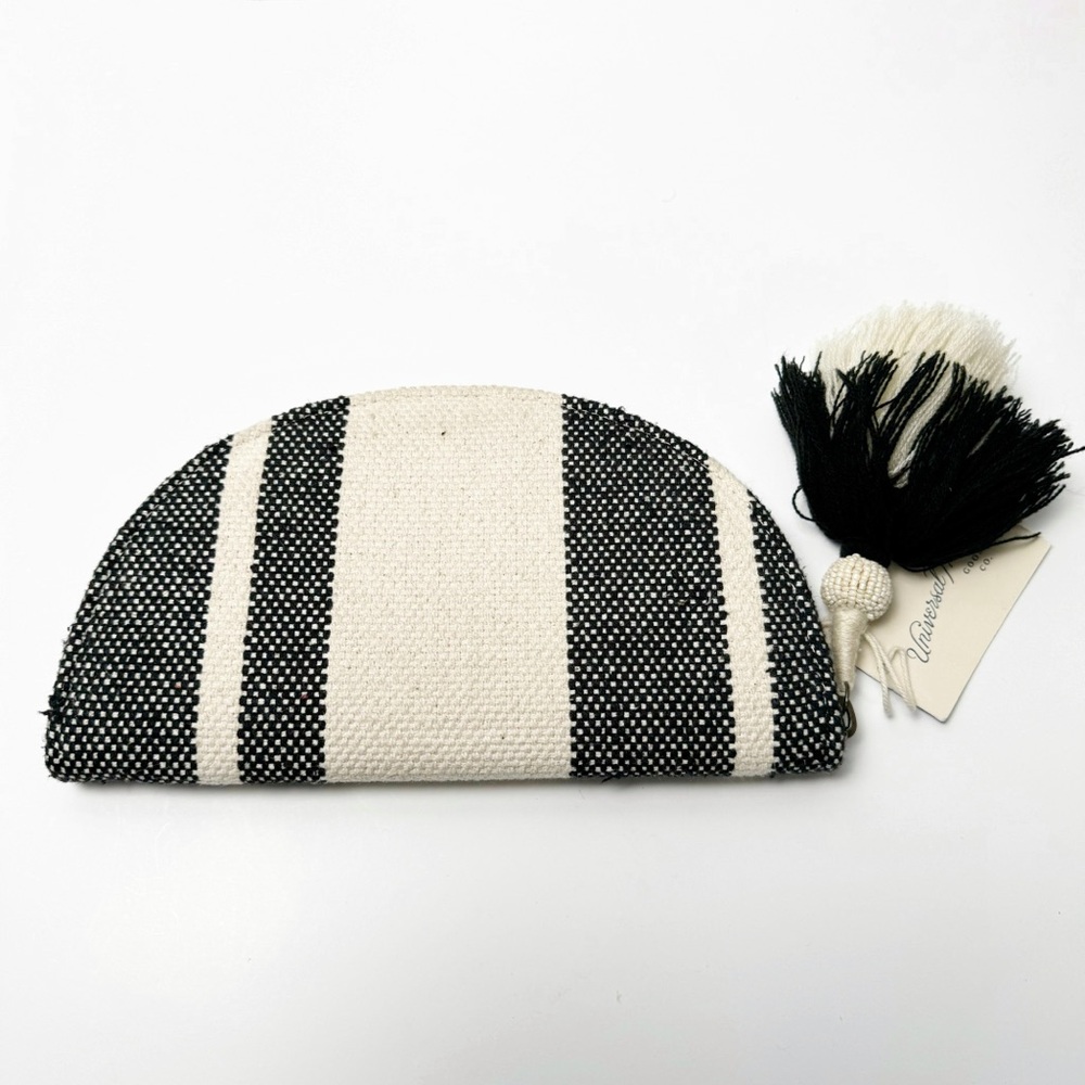 NEW Universal Thread Woven Canvas Striped Half Moon Tasseled Clutch